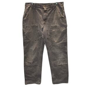 Carhartt Double Knee B136-GVL Dungaree Carpenter Duck Canvas 36x34 Distressed